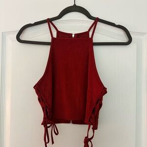 Red Sleeveless Lace-Up Women Top